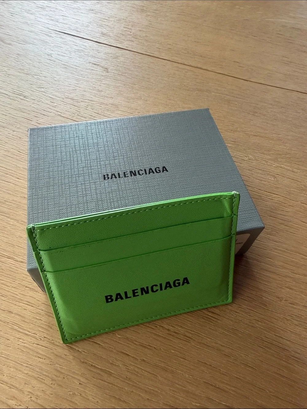 Balenciaga Bright Green Leather Card Holder with Black Logo